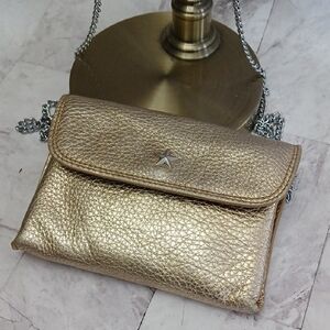 Star-Accent Metallic Gold Leather Crossbody